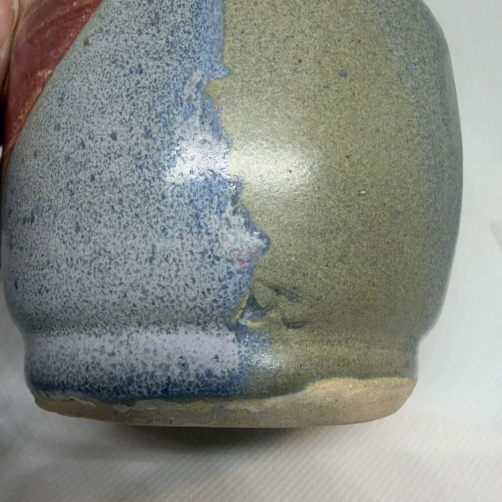 Handmade Studio Pottery Matcha Tea Bowl Chawan Signed Tri-Color Drip Glaze